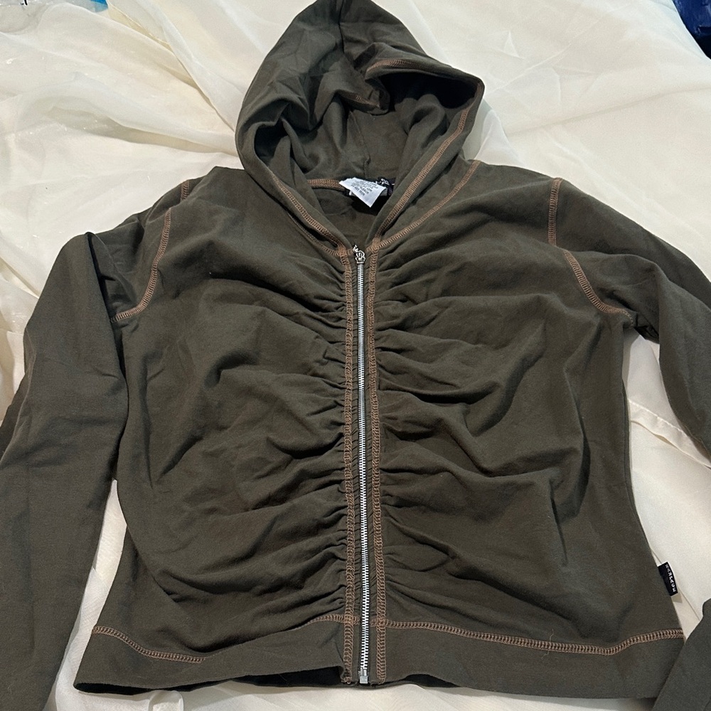 Rampage Olive Green Ruched Hoodie - Picture 2 of 12